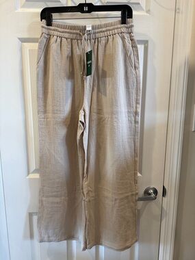 Women’s Casual Drawstring Wide Leg Pants in Beige